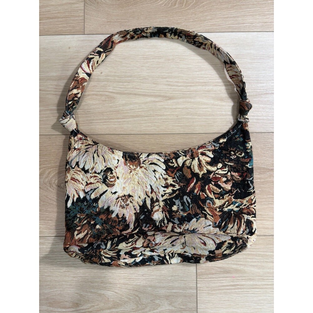 Vintage Floral Tapestry Shoulder Bag Purse Black Brown Hobo 90s Y2K Aesthetic